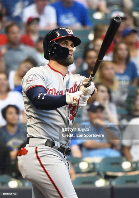 Washington Nationals Outfield Bryce Harper makes contact during a MLB ...