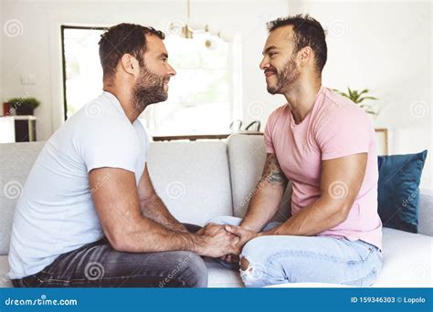 Portrait Of A Cute Male Gay Couple At Home Stock Image Image Of Handsome Cheerful