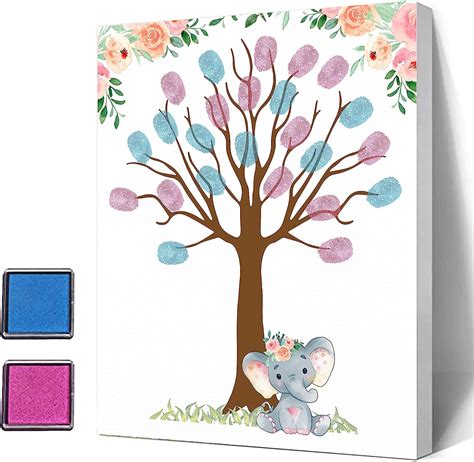 Amazon DEOTEDI Gender Reveal Fingerprint Tree With Elephant Baby