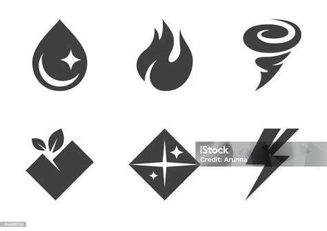 Nature Elements Icons Set Black Stock Illustration Download Image Now Black Color Concepts