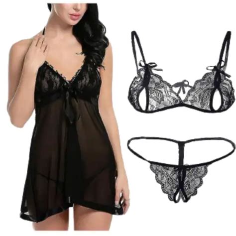 Buy Fashion Bones Babydoll Nightwear Lace Bra Panty Lingerie Set For