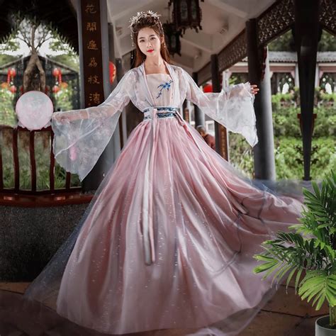 Antiguo Chino Tradicional Mujer Elegante Hanfu Vestido De Hadas Bordado