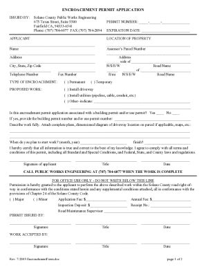 Fillable Online Fillable Online Solano County Encroachment Permit Form