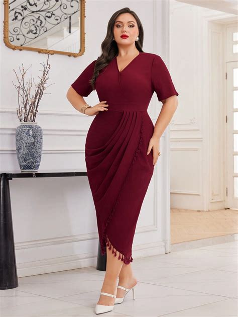 SHEIN Modely Plus Size Women S Slim Fit Dress With Pleated Design