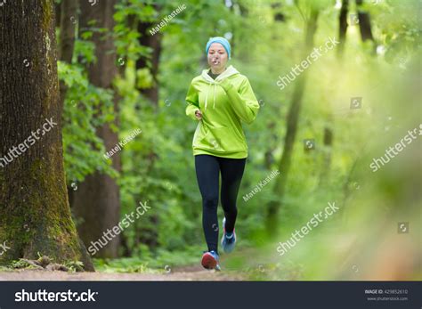 Sporty Young Female Runner Forest Running Stock Photo 429852610