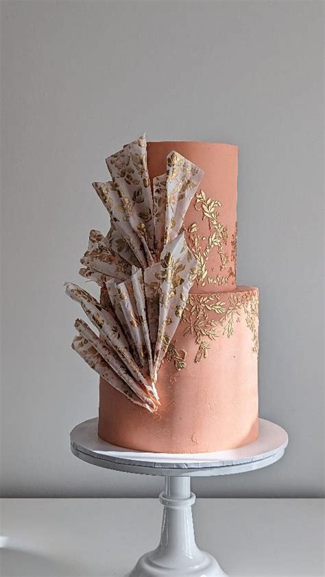 50 Artistic Masterpiece Wedding Cakes Coral Ganache With Gold Stencil