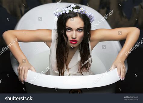 Sexy Brunette Interesting Woman Romantic Flowers Stock Photo Shutterstock