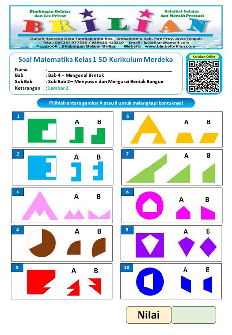 Soal Matematika Kelas 1 Sd Bab 4 Menyusun Dan Mengurai Bentuk Bimbel