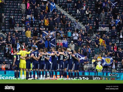 Scotland fans in the stands as players line up ahead of the UEFA Euro ...