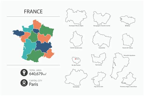 mapa da frança com mapa detalhado do país. elementos do mapa de cidades ...