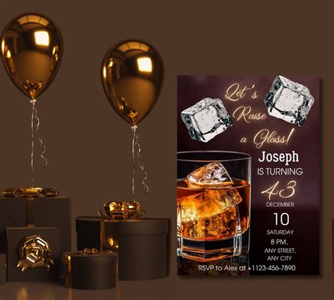 Adult Birthday Party Invitation Editable Wiskey Cognac Liquor Brandy Scotch Bday Invite For Men