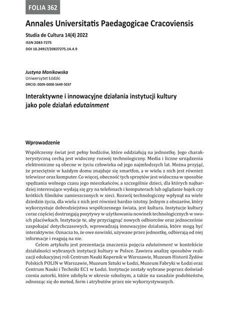 PDF Interaktywne i innowacyjne działania instytucji kultury jako pole