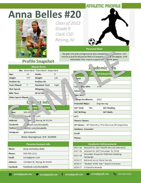 Soccer Athletic Profile Deluxe Template Etsy