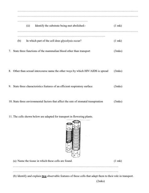 Form 3 Biology Paper 1 End Term 1 Examination 2023 1487