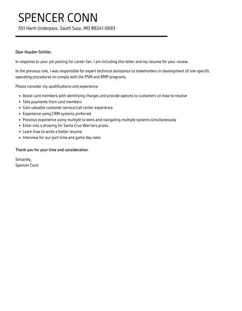 Career Fair Cover Letter Velvet Jobs