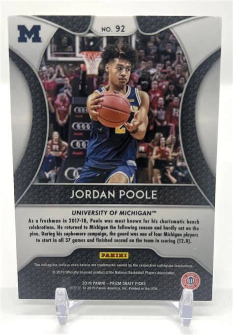 Panini Prizm Draft Picks Jordan Poole Rookie Rc Ebay