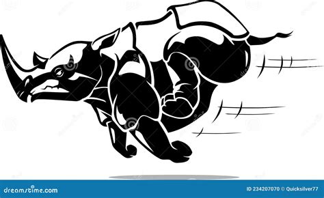 Tough Rhino Charging Forward Shadowed Illustration Stock Vector