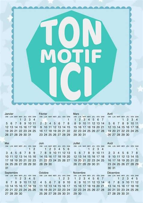 Calendrier 2020 Motif Beau Bleu Personnaliser SUBLIMATION