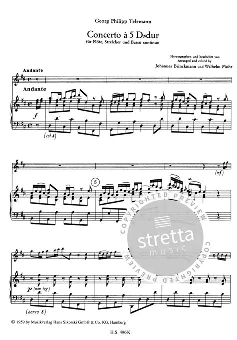 Concerto à 5 für Flöte Streicher und B c D Dur TWV 51 D1 von Georg