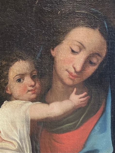 Proantic Vierge L Enfant Huile Sur Toile Xviie Si Cle