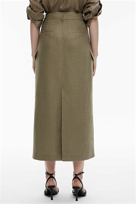 Washed Green Linen Maxi Utility Skirt Womens Christmas Party Dresses