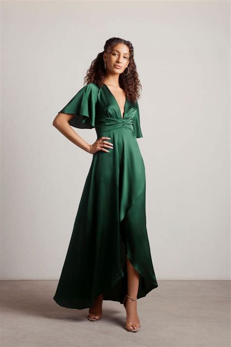 The Joy Of It Satin Surplice Maxi Dress Emerald Maxi Dress Evening