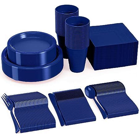 Amazon WELLIFE 180PCS Blue Plastic Plates Heavy Duty Blue Plates