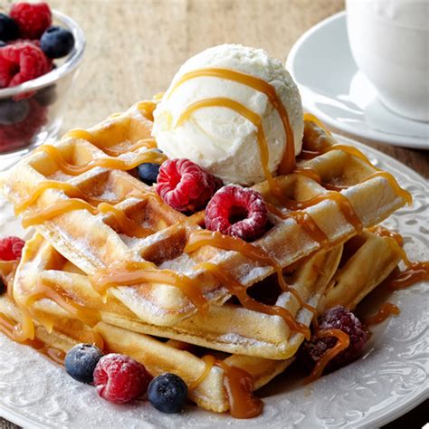 Sweet Waffles With Caramel And Nuts