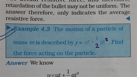 The Motion Of A Particle Ofmass M Is Described By Y Ut 12gt2 Find