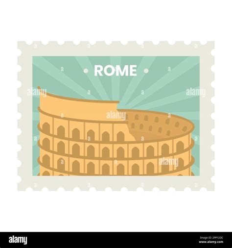 Orange Colosseum Against Green Rays Background For Rome Stamp Or Label