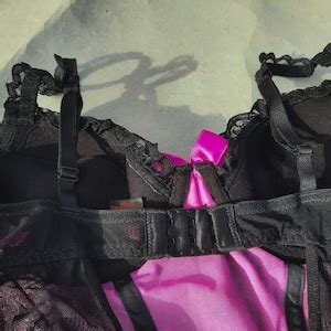 Y K Aesthetic Fairycore Grunge Ruffle Corset Lingerie Black And Barbie Pink Corset Top La Senza