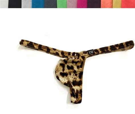 Low Waist Men Leopard U Convex Pouch Sexy Thongs Style Gay Man Lingerie Hot G Strings Ice Silk