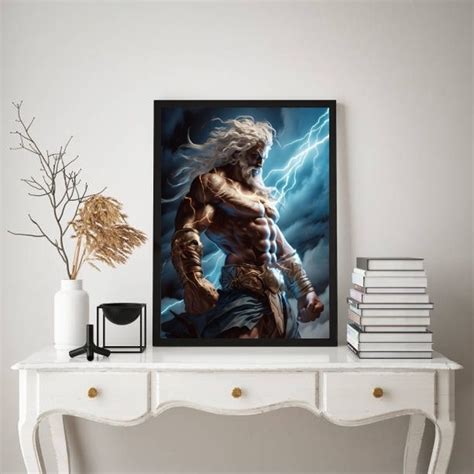 Quadro Decorativo Zeus Deus Grego Do C U X Cm Vidro Moldura