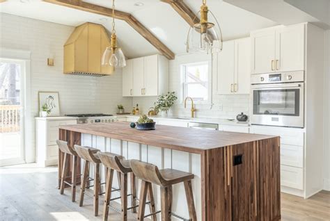 White Kitchen With Wood Beam Ceiling | Shelly Lighting