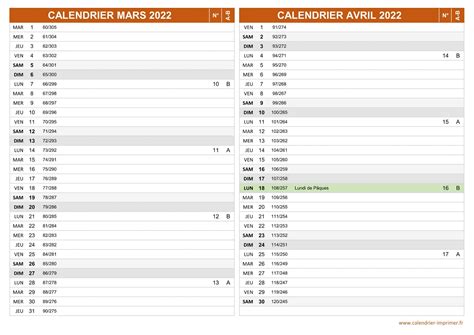 Calendrier Mars Et Avril Imprimer