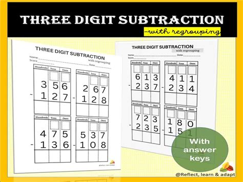 Three Digit Subtraction With Regrouping Adaptive Resources Teaching