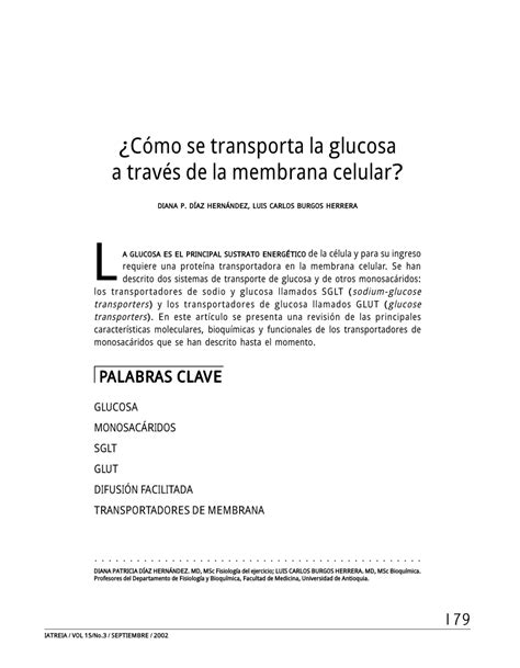 Pdf C Mo Se Transporta La Glucosa A Trav S De La Membrana Celular