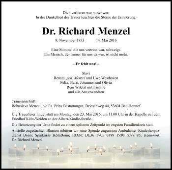 Traueranzeigen Von Richard Menzel Wirtrauern