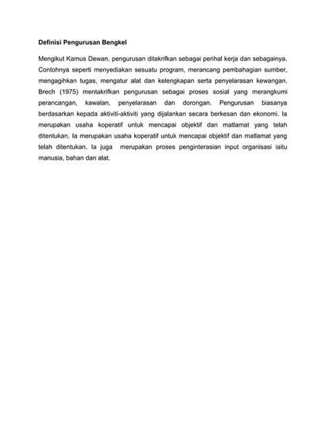 Definisi Pengurusan Bengkel Pdf