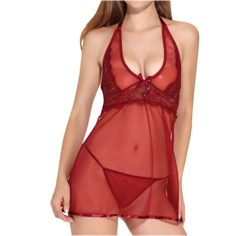 Nuisette Sexy Femme Sensuelle Dames Mignonne Fille Solide Dentelle Mesh Lingerie Sexy Voir