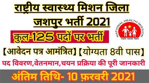 सवसथय वभग जशपर म 125 पद क भरत CMHO Jashpur Recruitment