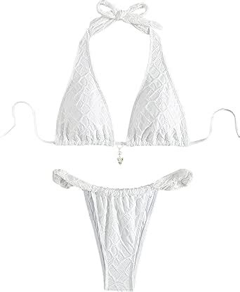 Amazon SweatyRocks Women S 2 Piece Bikini Set High Cut Halter Triangle Swimsuit Textured