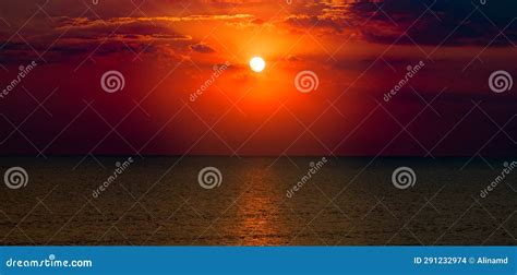 Vivid Red Sunrise Over a Tropical Beach. Wide Photo Stock Photo - Image ...