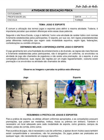 Atividade De Educa O F Sica Esportes De Rede E Parede Texto E