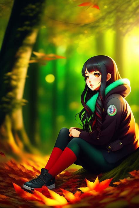 Lexica A Anime Girl Sitting Under A Tree With Red Leaves Dark Scary