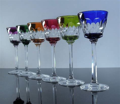 ANCIENNES GRAND 6 VERRES A VIN CRISTAL COULEUR TAILLE SOUFFLE BACCARAT