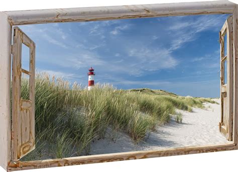 Amazon De Querfarben Bild Auf Leinwand Fensterblick Sylt Leuchtturm In