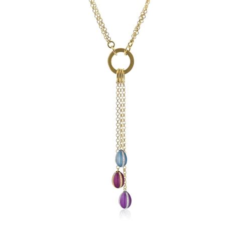 Tsars Collection Collana In Argento Placcato Oro 3 Ovetti Multicolor