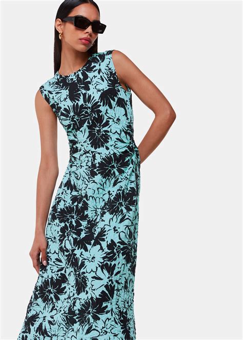Blue/Multi Pansy Print Textured Dress | WHISTLES | Whistles US