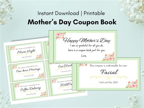 Mothers Day Coupon Book Printable Digital Download Mothers Day T